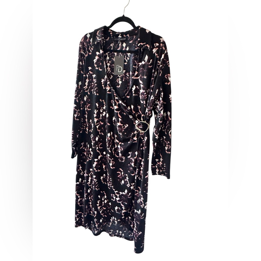 NWT Fred David Wrap Black and Cream Long Sleeve Dress size 1X - Picture 2 of 6